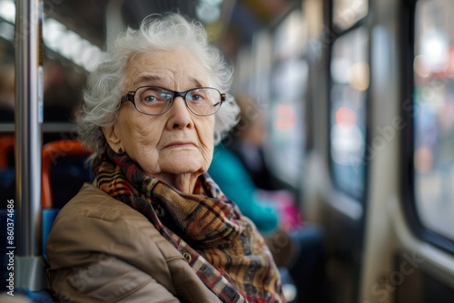 elderly woman on public transport Generative AI