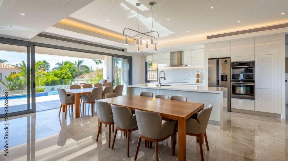 Fototapeta premium 233. Modern kitchen with a dining area and stylish appliances