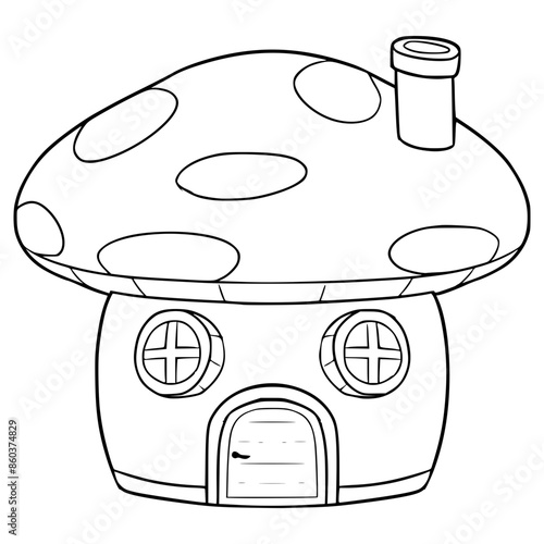 mushroom house illustration hand drawn outline vector