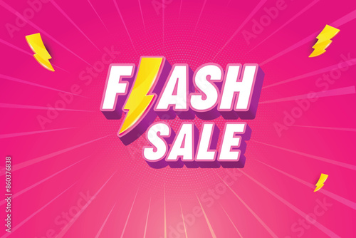 Flash Sale Banner With Thunder Sign On Pink Background. Special Shopping Offer Campaign. Retro Style Design Vector Illustration.