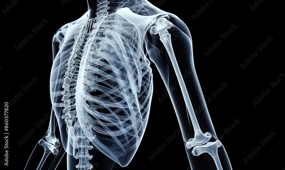 Detailed X-ray Visualization of Human Rib Cage and Upper Arm Stock ...