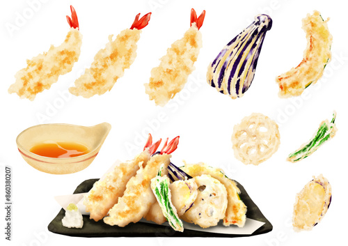 ベクター   天ぷらの盛り合わせ　単品セット　和食
