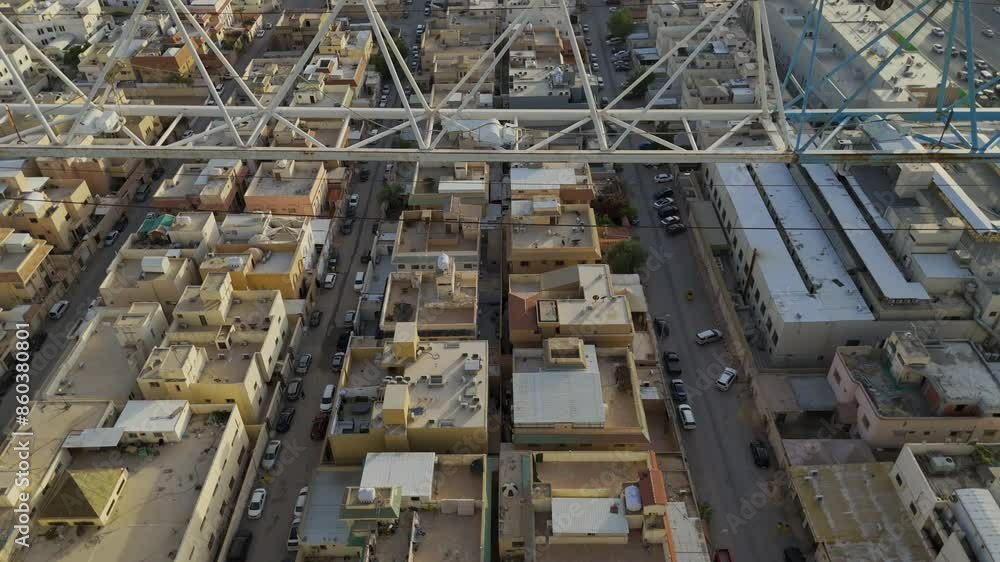 An unmanned aerial vehicle. Saudi Arabia. Riyadh. Construction. Construction crane. An unmanned aerial vehicle. Saudi Arabia. Riyadh. Construction. Construction crane.