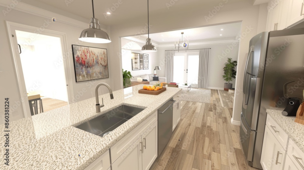 Fototapeta premium 193. Kitchen with a countertop, sink, and kitchen appliances