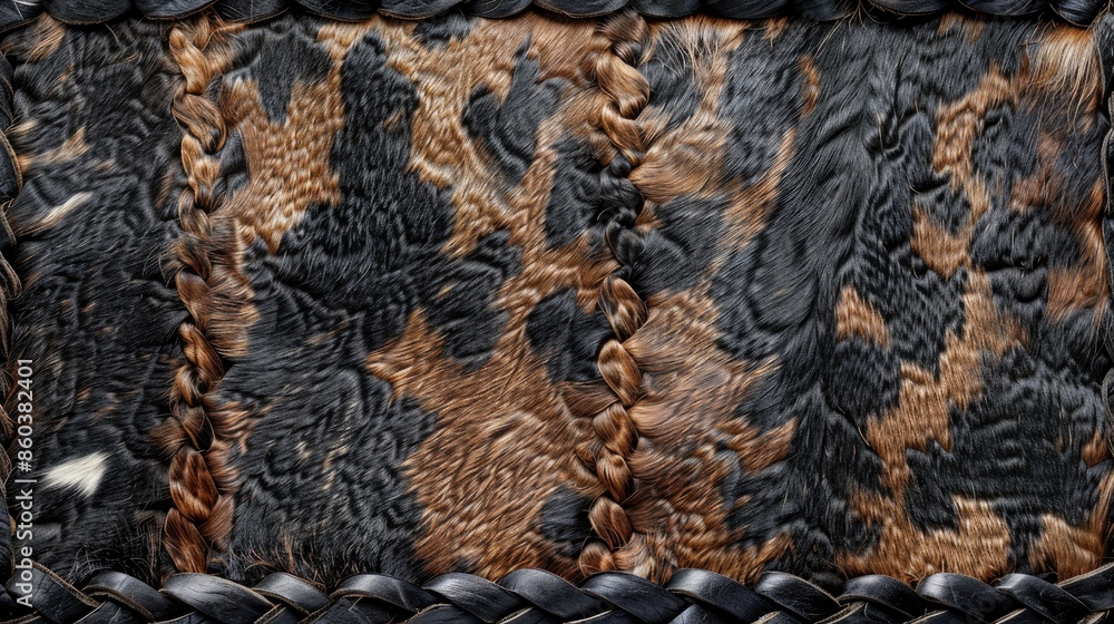 Decorative cowhide texture with braided edge mockup template Decorative cowhide texture with braided edge mockup template