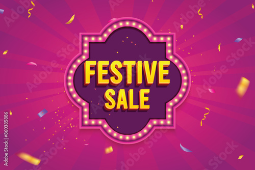 Ethnic Shape 3D Lightbox With Glowing Bulb On Pink Background. Retro Theme Design Vector Illustration. Festive Sale Concept.