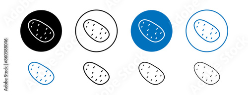 Potato vector icon set in black and blue color.