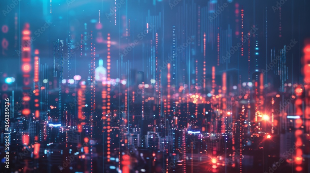 Fototapeta premium Digital Cityscape: Blending Technology and Urban Life