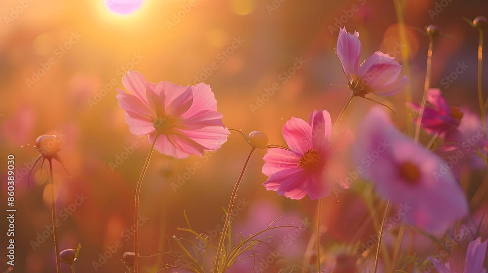 cosmos flowers in sunset : Generative AI cosmos flowers in sunset : Generative AI