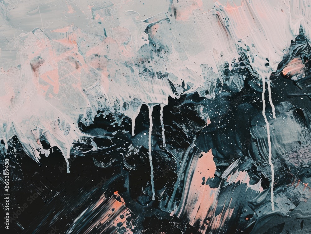 Medium shot of collage art, vhs quality, analog damage filter, dripping paint, avalanche, waves