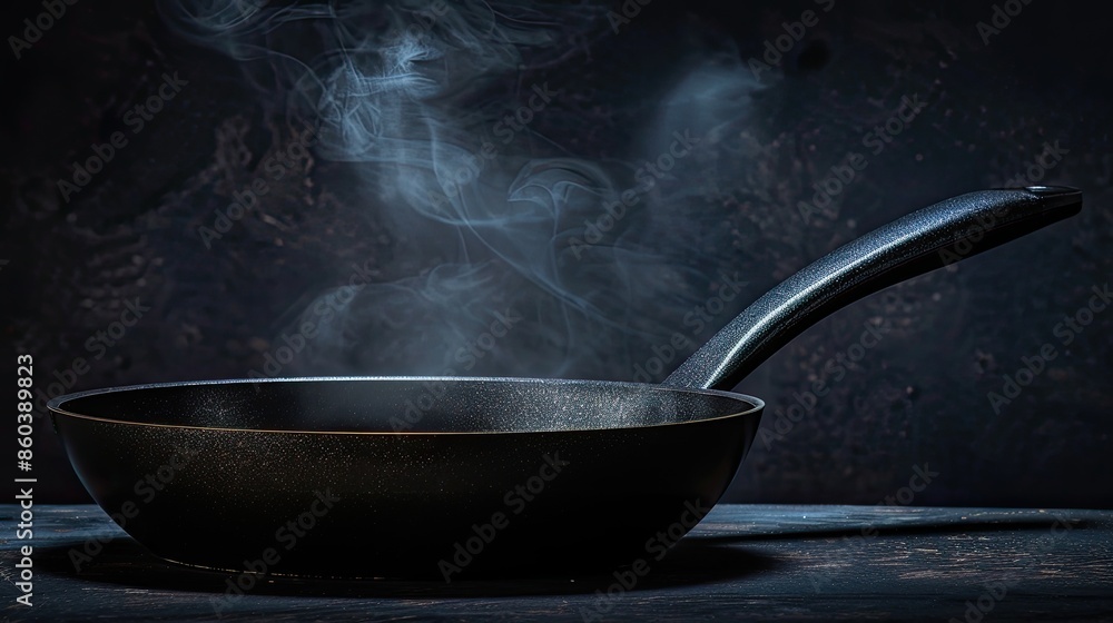 A black pan with steam coming out of it A black pan with steam coming out of it