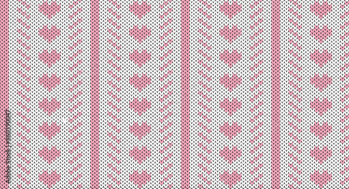 Pink heart and line knitted pattern, Festive Sweater Design. Seamless Knitted Pattern