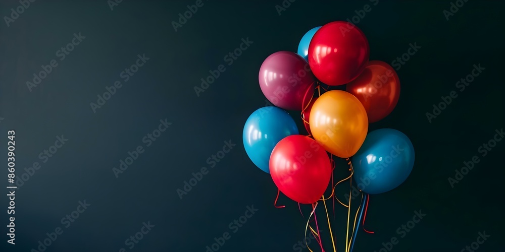 Balloons creating a festive ambiance against a dark backdrop. Concept Balloons, Festive Ambiance, Dark Backdrop, Celebration Decorations