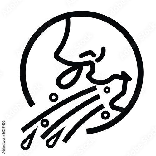 Human sneeze and cough with snot and saliva coming out from nose and mouth icon illustration with black outline. Simple flat cartoon art styled drawing.