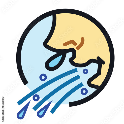 Human sneeze and cough with snot and saliva coming out from nose and mouth colorful icon illustration with outline. Simple flat cartoon art styled drawing.