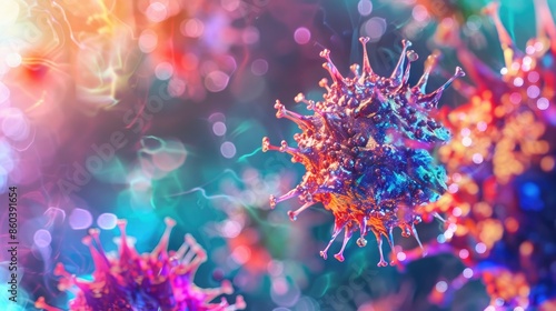 3D abstract virus with spiky protrusions, glowing in vibrant colors AI generated