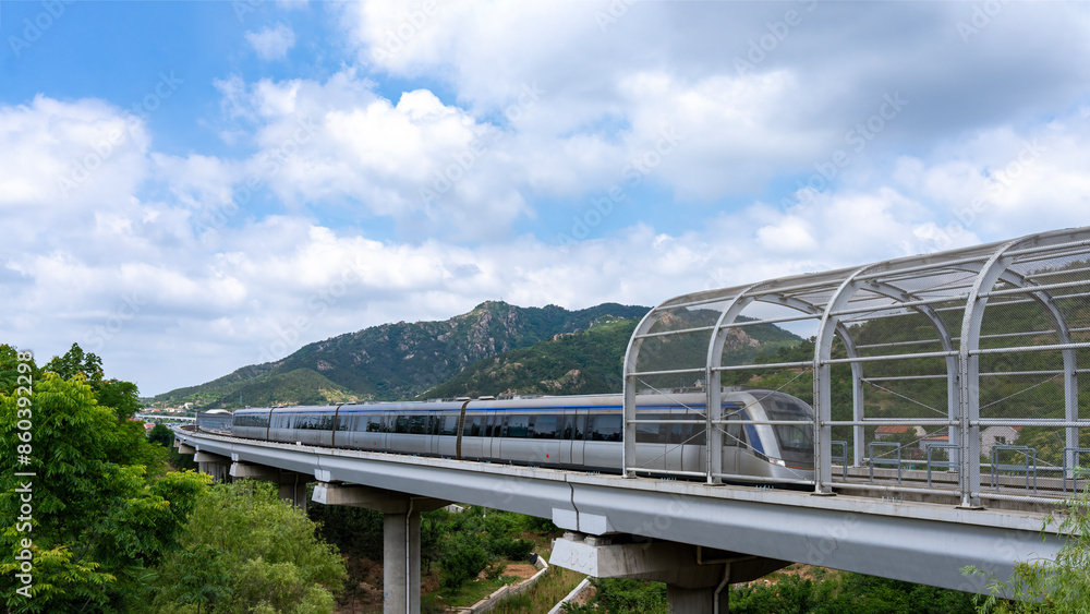 High-Speed Train on Elevated Track High-Speed Train on Elevated Track