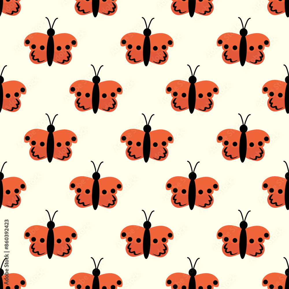 Fototapeta premium Seamless Pattern with red butterfly. Abstract ornament design wings. Insect wallpaper. Vector illustration background.