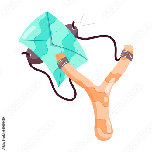 Send letter with slingshot, flat style sticker 

