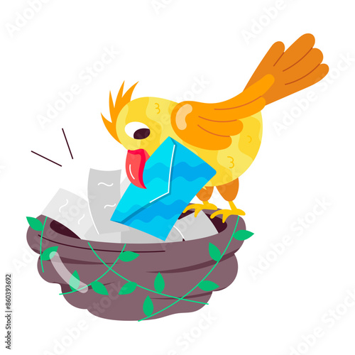 Easy to edit flat sticker of a messenger bird 

