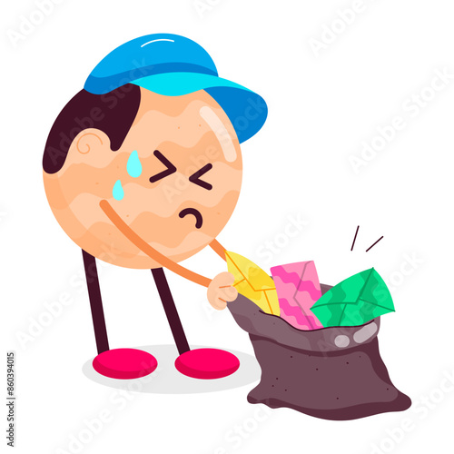 Delivery boy carrying mail slack, flat sticker 

