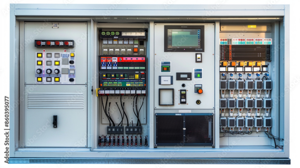 Generator Control Panels: Panels for regulating generator functions and output isolated on white background Generator Control Panels: Panels for regulating generator functions and output isolated on white background