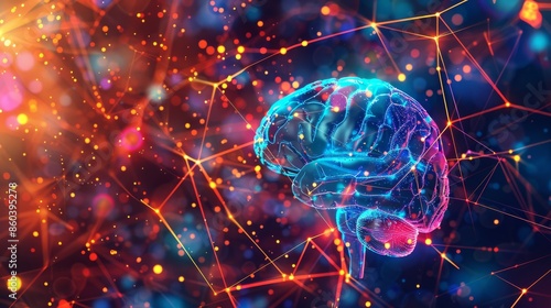 Vibrant background with abstract brain and network connections, showcasing the intricate link between neuroscience and digital networks.  © apirom
