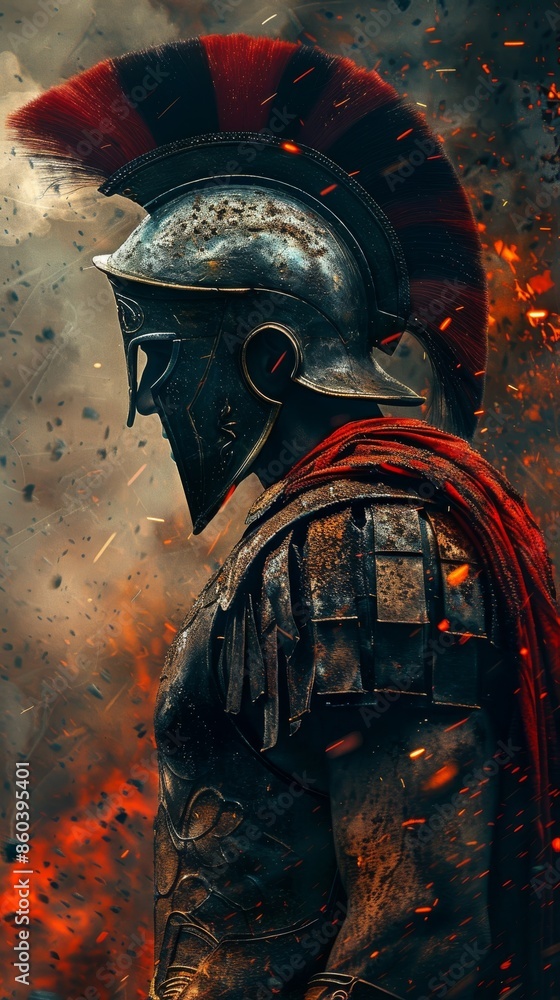Roman Gladiator in Fiery Battle