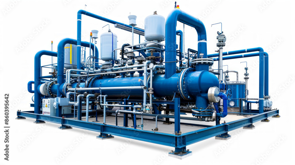 Condenser Systems: Equipment for condensing steam back into water for reuse isolated on white background Condenser Systems: Equipment for condensing steam back into water for reuse isolated on white background