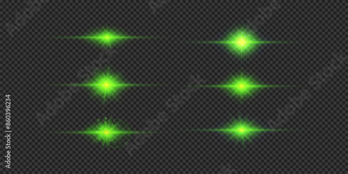 Set of green horizontal light effects of lens flares