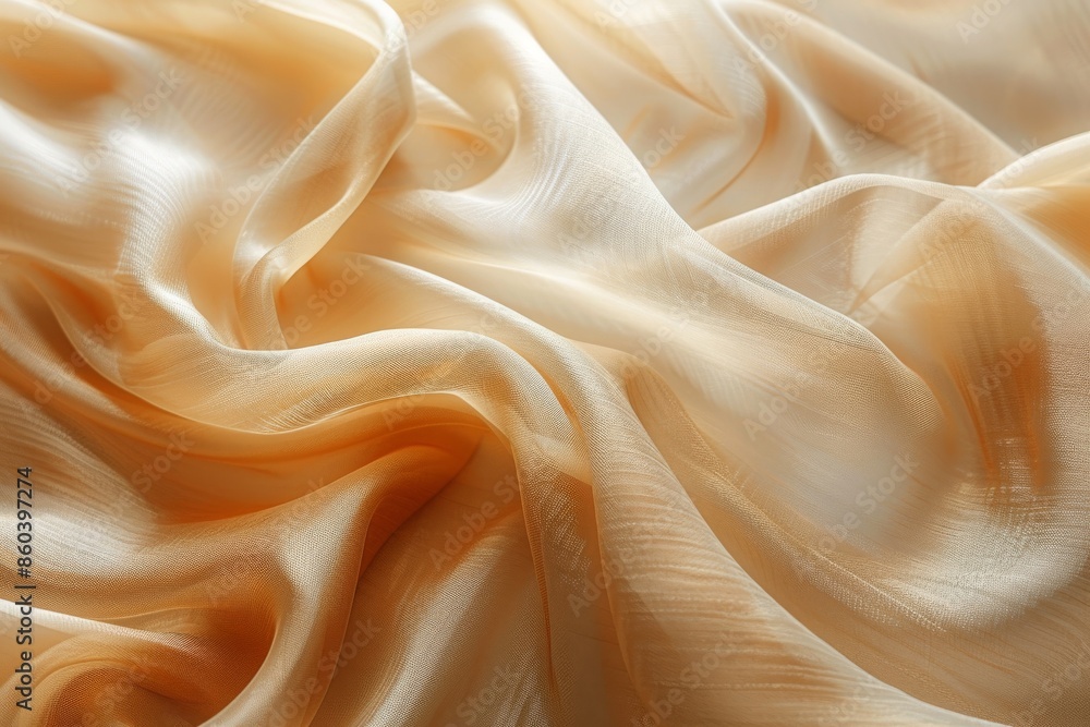 Fototapeta premium Closeup of a Soft, Wrinkled, Beige Sheer Fabric