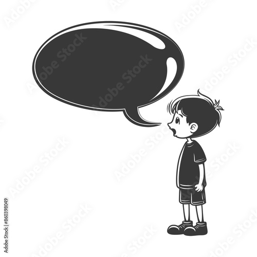 Cartoon Boy with Speech Bubble, Expression of Surprise or Confusion.