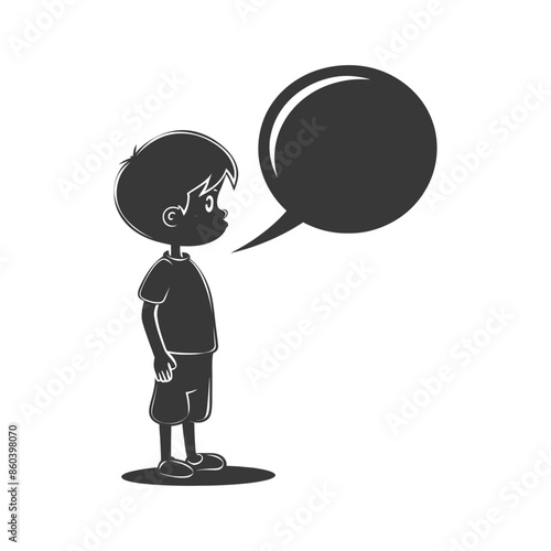 Cartoon Boy Silhouette Speaking with Blank Speech Bubble.