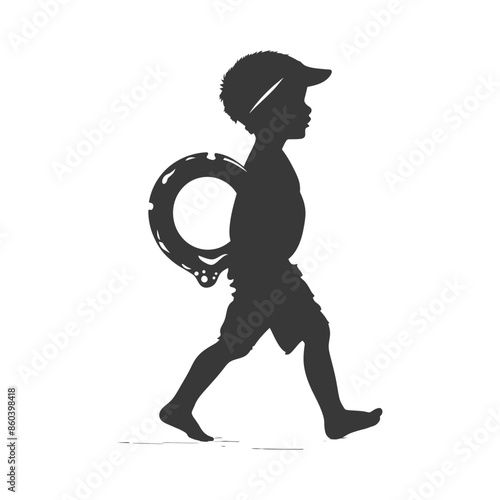 Silhouette of Boy with Inner Tube, Summer Fun.