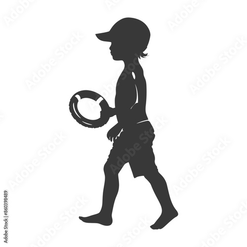 Boy's Silhouette: Summer Cap, Shorts, and Inflatable Ring.