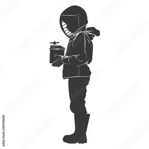 Silhouette Boy in Helmet Holding a Mystery Box.