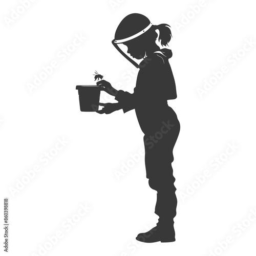 Silhouette of Girl Beekeeper with Bee & Bucket.