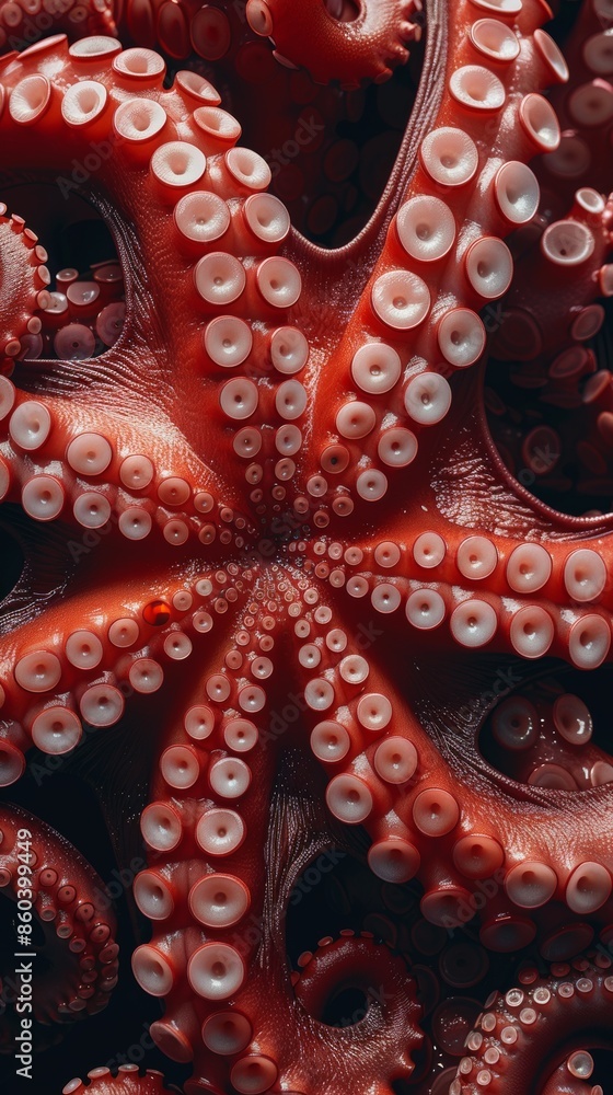 Obraz premium Close Up View of Red Octopus Tentacles With Suckers