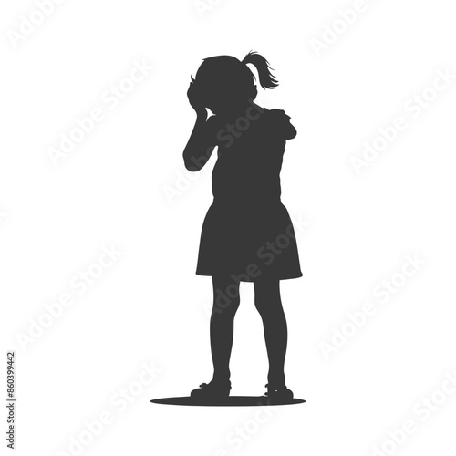 Silhouette of a Sad Girl Crying, Head in Hands, Isolated.