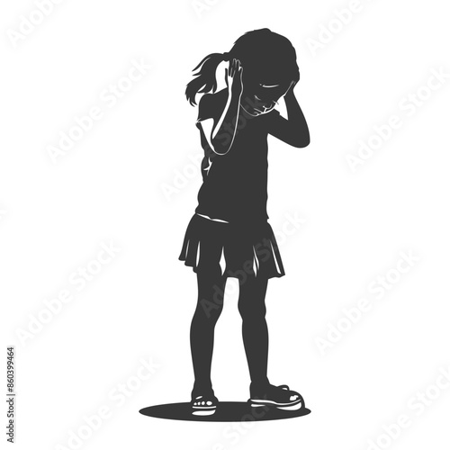 Silhouette of Girl Covering Ears, Isolated Vector Illustration.