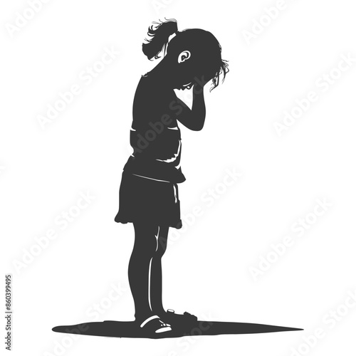 Silhouetted Sadness: Crying Girl, Grief, Isolated Illustration.