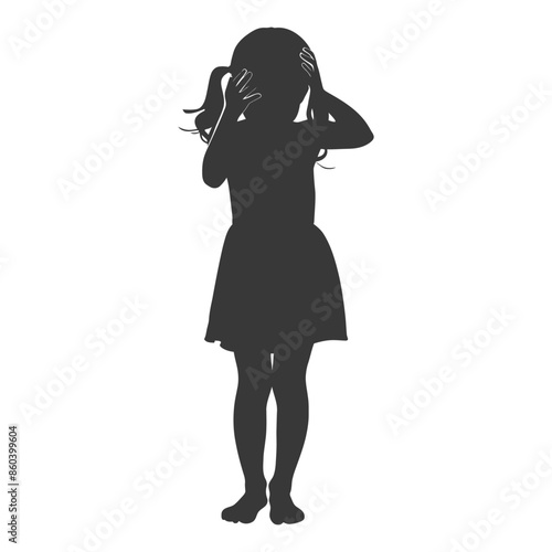 Silhouette of a Frightened Girl: Hands on Head, Dress, Anxiety.