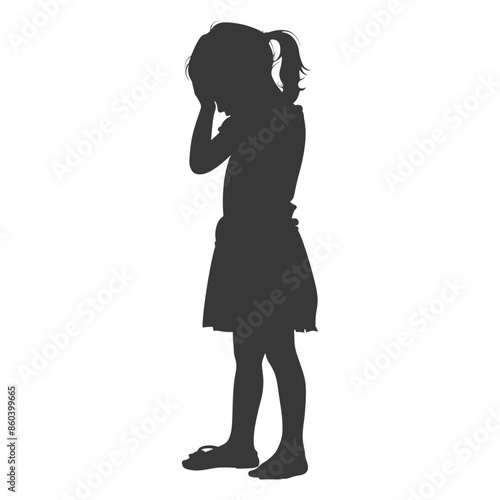 Silhouette of Sad Girl: Head in Hands, Child's Grief, Isolated.