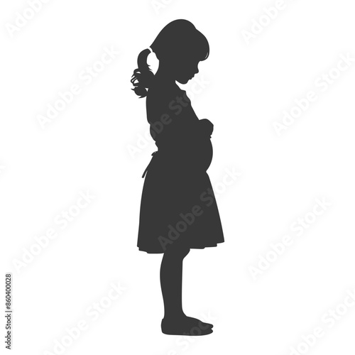 Silhouette of a Pouting Girl in Dress, Arms Crossed, Isolated.