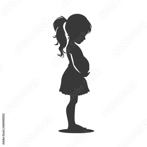 Silhouette of a Child with a Ponytail Holding a Pregnant Belly.