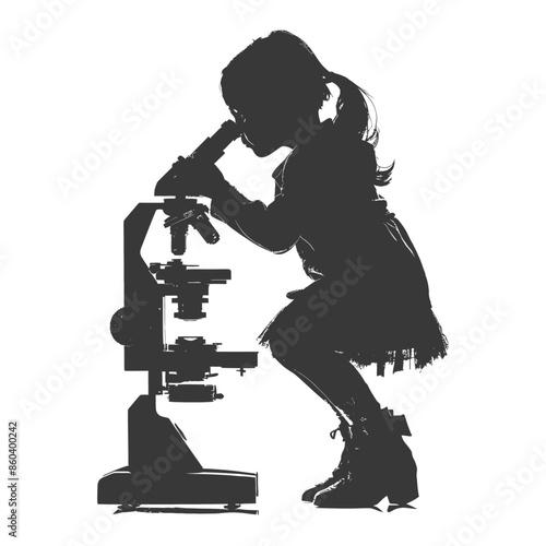 Silhouette of Young Girl Exploring Science Through Microscope.