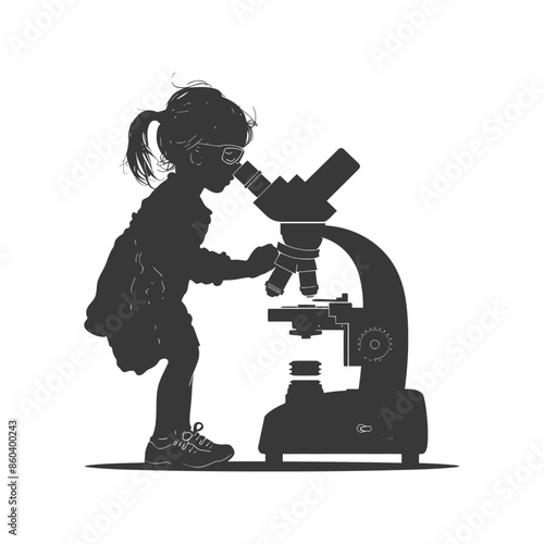 Silhouette of Curious Girl in Glasses Exploring the Microscopic World.