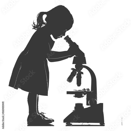 Silhouette of Child Scientist: Young Girl Focused on Microscope Exploration.