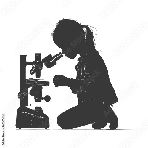 Silhouette of Curious Child Exploring Science with a Microscope.