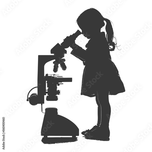 Silhouette of Curious Girl Exploring Science with Microscope